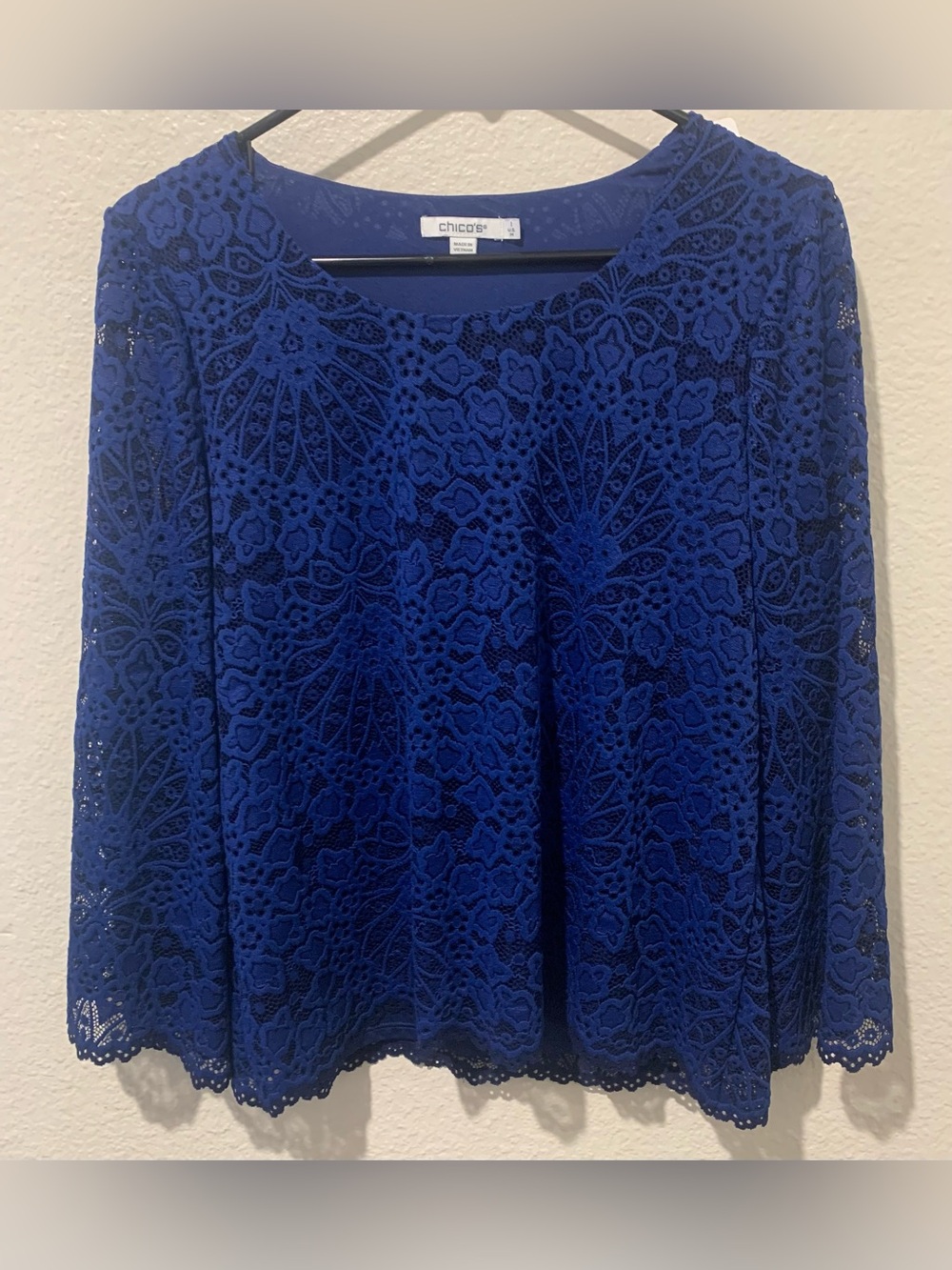 Chico's Royal Blue Lace Long Sleeve Pullover